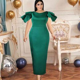 Green Bodycon Party Dresses for Women Short Ruffles Sleeves Slit Christmas Long Celebrate Date Out Female Fashion Club Robes 210527