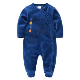 Winter Baby Boy Clothes Cartoon Design Long Sleeve born Girl Rompers Velvet Full Overalls Toddler Costume 211011