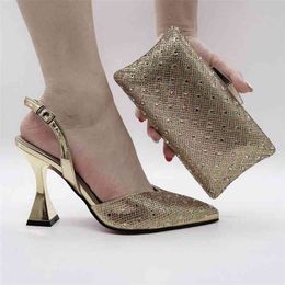 Beautiful Italian High Heels Shoes With Matching Clutch Bags African Women and Bag Set For Prom Party Summer Sandal C211-2 210824