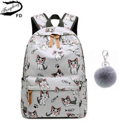 Fengdong school bags for teenage girls schoolbag children backpacks cute animal print canvas school backpack kids cat bag pack 211217