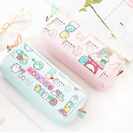 Creative simple cute animal PU leather bags personality big zipper student pencil case canvas large capacity