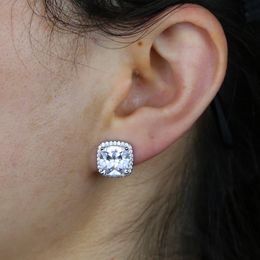 New Arrived Square Stud Hoop Earring with White Pink Cubic Zircon Paved Women Girl Engagement Wedding Earrings Jewellery Wholesale Stock