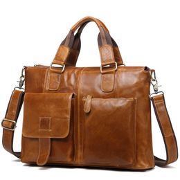 Handbags Men Genuine Leather Large Business Travel Messenger Bags Brown Male Design Laptop Leather Office Shoulder Bag