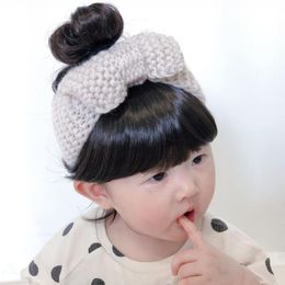 Caps & Hats 2021 Hair Accessories Fashion Cute Baby Girl Bun Wig Hat Cap Hairpiece Born Children Kids Girls Bow Headbands Headwear