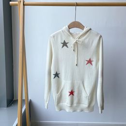 Fashion Thin Hoodies Pentagram Pattern Handmade Jacquard Embroidery Lace Cashmere Hooded Sweater Women Loose Long Sleeve