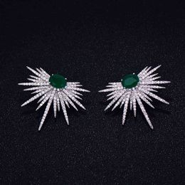 GODKI Brand Popular Luxury Crystal Zircon Stud Spark Shape Flower Earrings Fashion Jewellery for women