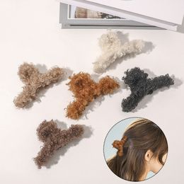 Japanese Style Hairy Hair Clips Cute Large Back Head Plush Grip For Women Girls Fashion Colourful Winter Clip Hairwear