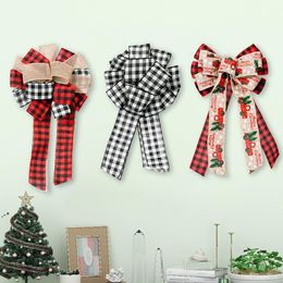 Bowknot Christmas Tree Topper Decoration Buffalo Plaid Xmas Wreath Bow Indoor Outdoor Hanging Ornament JJB11333