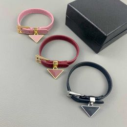 2022 Vintage Gold Color Steam Punk Hip-Hop Design Jewelry Black Leather Bracelet Big Bangle Triangle Screw Top Hot Brand Jewelry