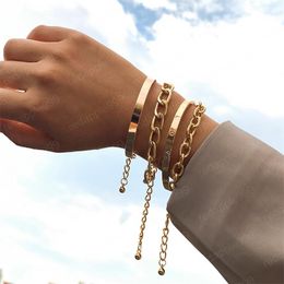 Women Punk Hollow Out Cross Chains Bracelets Hip Hop C-shaped Metal Smooth Bangle European Multi Layer Party Aluminum Hand Jewelry Sets Accessories Gold