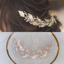 SLBRIDAL Handmade Vinatge Gold Crystal Rhinestones Branch Leaf Wedding Hair accessories Hair Vine Bridal Headband Women Jewellery X0625