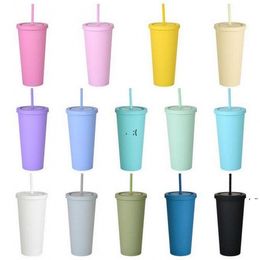 22OZ TUMBLERS Matte Coloured Acrylic Tumblers with Lids and Straws Double Wall Plastic Resuable Cup Tumblers by sea RRB10960