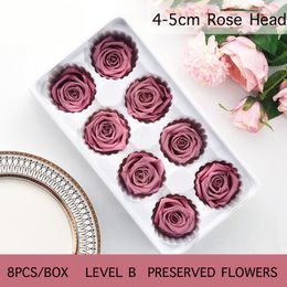 8Pcs/Box Preserved Rose Level B Flowers Immortal Rose 4-5CM Diameter Mothers Day DIY Wedding Eternal Life Flower Gift For Wife 210317