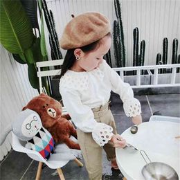 Spring girls fashion turn-down collar long sleeve shirt + casual pants 2pcs suits kids all-match clothes sets 210508