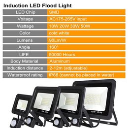 50W LED Flood Light With Motion Sensor Waterproof PIR Floodlight Lamp Outdoor Spotlight