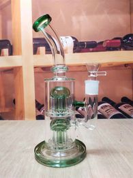 10 Inch Twin Layers Philtre Green Glass Water Pipe Bong Hookah Pipes Bongs 18mm Bowl