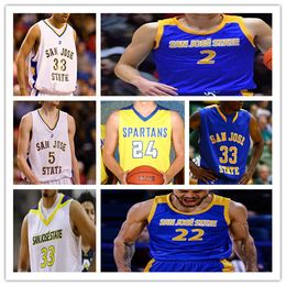 Custom San José State Spartans College Basketball Jerseys Tibet Gorener Josh O'Garro Omari Moore Caleb Simmons Trey Smith Shon Robinson Ibrahima Diallo Yellow Blue