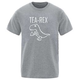 Tea Rex Print Men's t-shirts Funny Harajuku crew neck solid Colour Graphic Tshirt hip hop 100% cotton Homme 210629