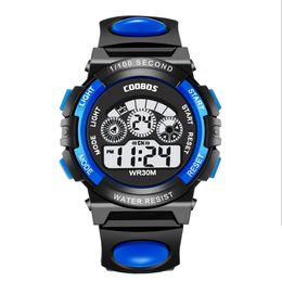 Factory Direct Childrens Boys Smart Quartz Chrono Watches Seven Colour Light Waterproof Electronic Student Watch Luminous Alarm Multifunctional Wristwatches