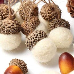 30pcs Xmas Tree Ornament Wool Felt Acorn Pine Cones DIY hanging Pendant Christmas Decorations for Home Year 2022 Kids Gift 211104