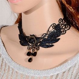 Vintage Gothic Necklace Black Lace Crystal Sexy Pendant Chocker Neck Chain Halloween Party Cosplay Jewellery Accessories