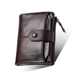 Wallet Men's Business Vertical Zipper Card Holder Anti Theft RFID Purse Pocket Money Bag Genuine Leather