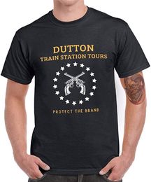 Men's T-Shirts Yellowstone Shirts For Men Dutton Train Station Tours Rip Graphic Tees Vintage T-Shirt Short Sleeve Round Neck Cotton Tshirts