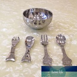 304 Stainless Steel Children's Tableware Bowl Spoon Fork Set Baby Fork Small Spoon Double Layer Heat Insulation Round Bowl Factory price expert design Quality Latest