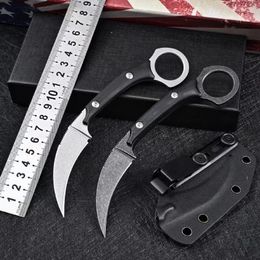 1Pcs Top Quality Fixed Blade Karambit Knife D2 White/Black Stone Wash Blades Full Tang G-10 Handle Claw Knives With Kydex