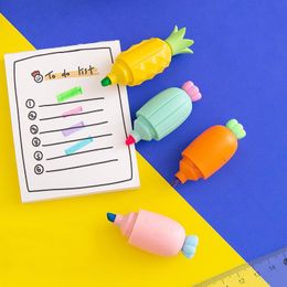 Highlighters Mini Cartoon Carrot Fluorescent Pen Set Creativity Cut Vegetable Fruit Highlighter Student Color Hand Account Marker Stationery