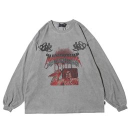 Clown Joker Graphic Gothic Tshirt Punk Goth 2020 Spring Long Sleeve Tops Oversized T Shirt Men Clothing Hip Hop Streetwear Y0323