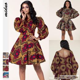 Summer Dress African Dashiki Print Dress Women Fashion Party African Clothes Long Sleeve African Dresses Women 210422