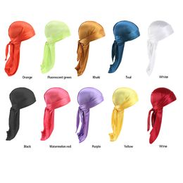 2PCS Camouflage Silky Durags for Men Women Long Tail Durag 360 Waves Headwraps Cap Pirate Bandanas Turban
