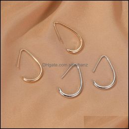 Hoop & Hie Earrings Jewelry Simple Style French Geometric Gold Hollow Water Drop Earring For Women Party Brass White K Stud Aessories Delive