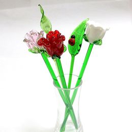 Decorative Objects & Figurines Hand Blown Glass Rose Flower Art Craft Wedding Valentine's Day Favours Gifts Table Decoration Ornament Lon