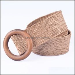 & Aessories Fashion Aessoriescasual Knitted Wooden Button Belt Unisex Women Men Round Slim Stretch Waistband Simple Sports Khaki Belts Haraj