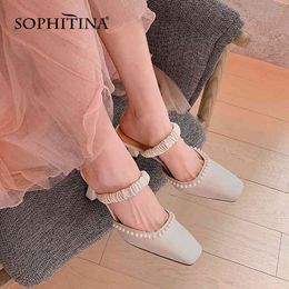 SOPHITINA Fashion Women Sandals Cover Toe Pearl Luxury TPR Shoes Square Toe Elastic Belt High-heeled Leather Female Shoes AO678 210513