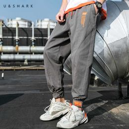 U&SHARK Summer Men Pants Streetwear Fashion Cargo Loose Fit Casual Harem Cotton Grey Khaki Black Jogger 210603