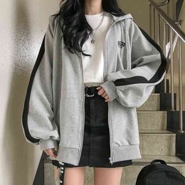 Harajuku Hooded Oversized Hoodie Women Hoodies Solid Long Sleeve Irregular Sweatshirt Loose Print Zip-up Tops Blouse Sweatshirts Y1118