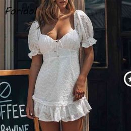 Polka Dot White Lace Dress Up Hollow Out Mini Summer Sun Beach Boho es Casual Fashion Vestidos Mujer 210427