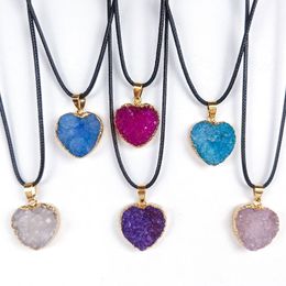 Irregular Natural Crystal Druse Heart Shape Pendant Necklaces With Chain For Women Girl Fashion Party Club Decor Jewellery