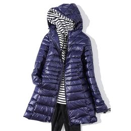7XL Plus Size Long Down Jacket Women Winter Ultra Light With Hooded Coat Female Big Coats 210913