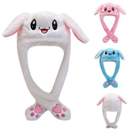 Cartoon Hats Moving Ears Cute Embroidery Cartoon Warm Hat With Rabbit Ears And Cute Rabbit Cute Plush Hat Plush Toy cap Gorros Y21111