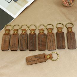 Wholesale Multiple Styles Blank Wood Keychain Metal Key Ring Straps Custom Carving PU Leather Wooden Keychains
