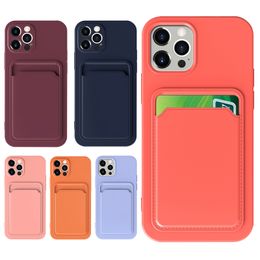 Multi Functional Microfiber Soft TPU Liquid Silicone Cases With Credit Card Holder Pocket For iPhone 13 Mini 12 11 Pro MAX 8 7 6 6S Plus SE2