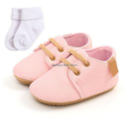 First Walkers PU Leather Shoes With Sock For Baby Boys Girls Pink Born Infant Crib Toddler Moocasin