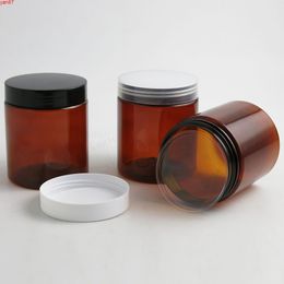 20 x 250ML Amber Empty PET Jars with Black White Plastic Screw Lids, 250cc Cream Containergoods qty