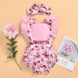 Rompers Bodysuit Baby Clothes Infant Born Girls Floral Flowers Romper Hairband Casual For Borns Jumpsuit