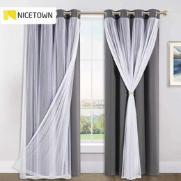 NICETOWN Double-Layered Drapes Blackout Curtain Mix Match Modern Window Sheer for Living Room/Bedroom with Free Tie-backs 210712