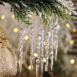 5pcs Christmas Transparent Icicle Tree Ornaments Decorations For Home Happy Year Xmas Navidad 2022 211104